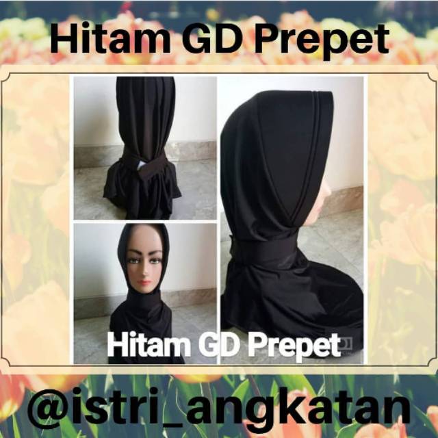 Jilbab Hitam Garis Dua Prepet/kancing/tali