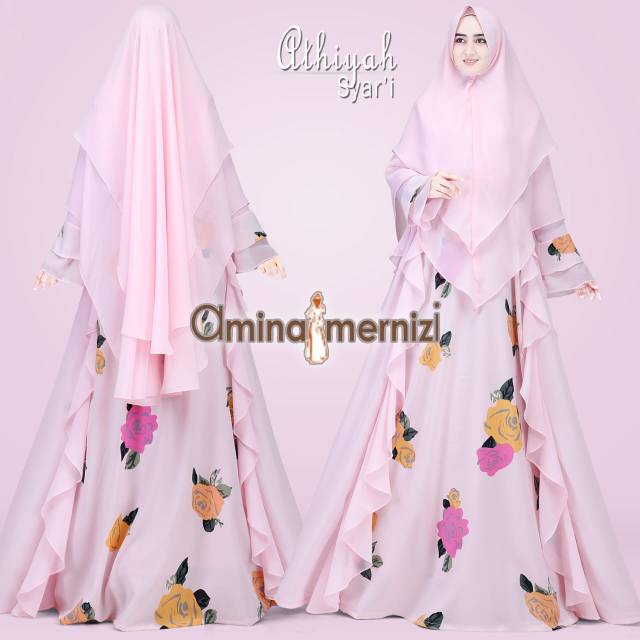 Athiyah by Amina Mernizi Original Design - Gamis Syari Crepe Motif mix Velvet Terbaru Modern Stylish