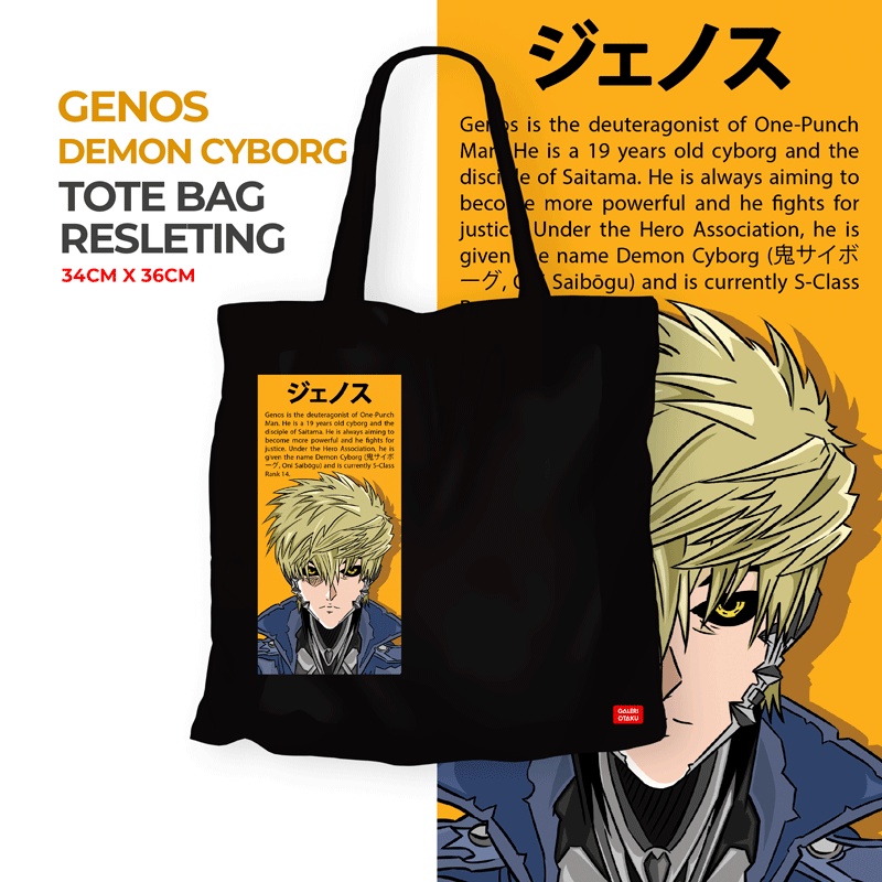 (SALE) ONE PUNCH MAN TOTEBAG GENOS / TOTE BAG KANVAS HITAM RESLETING / TOTEBAG ANIME PREMIUM