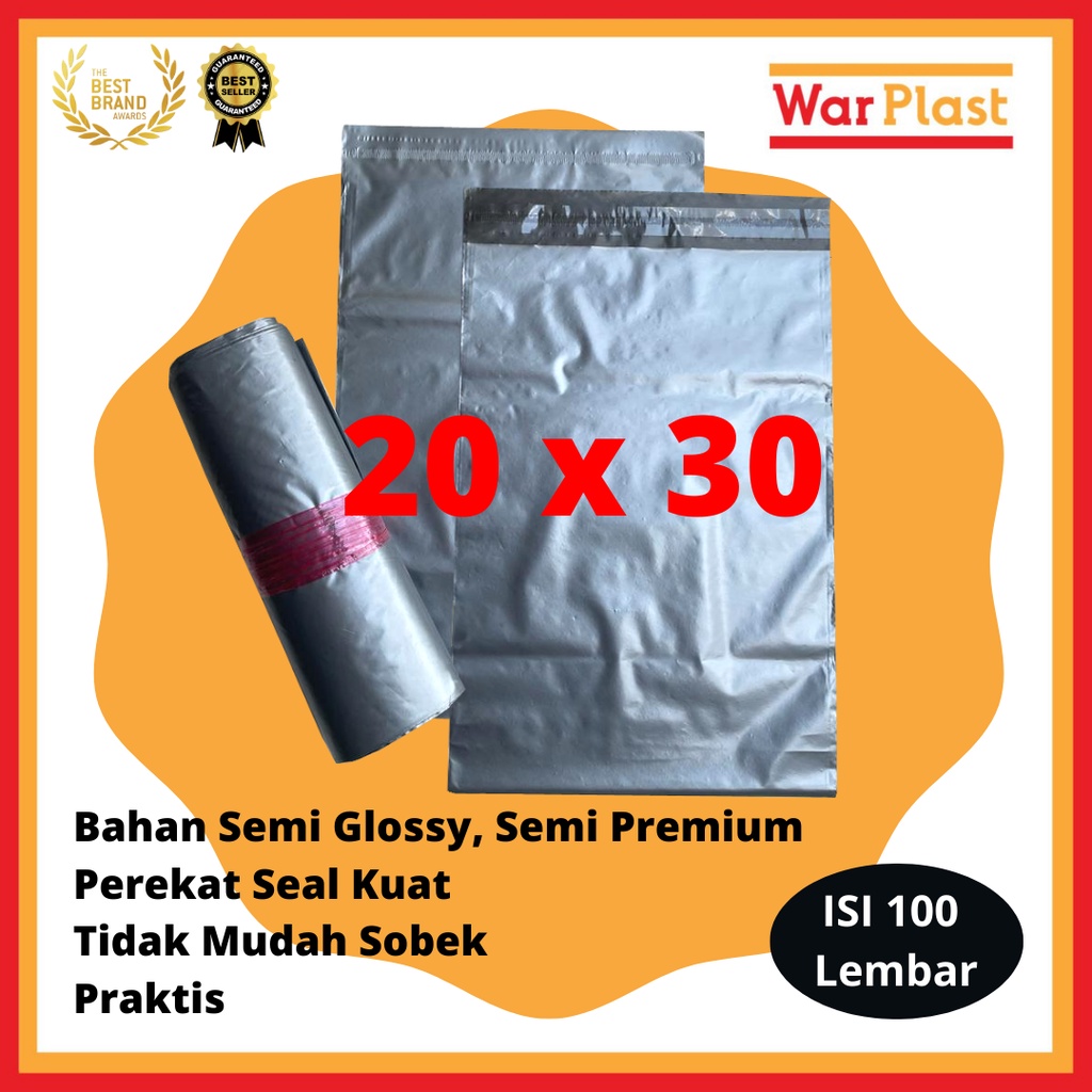 Plastik Packing Olshop Polymailer Amplop Plastik dengan Perekat Semi Premium - Uk 20x30 - Silver