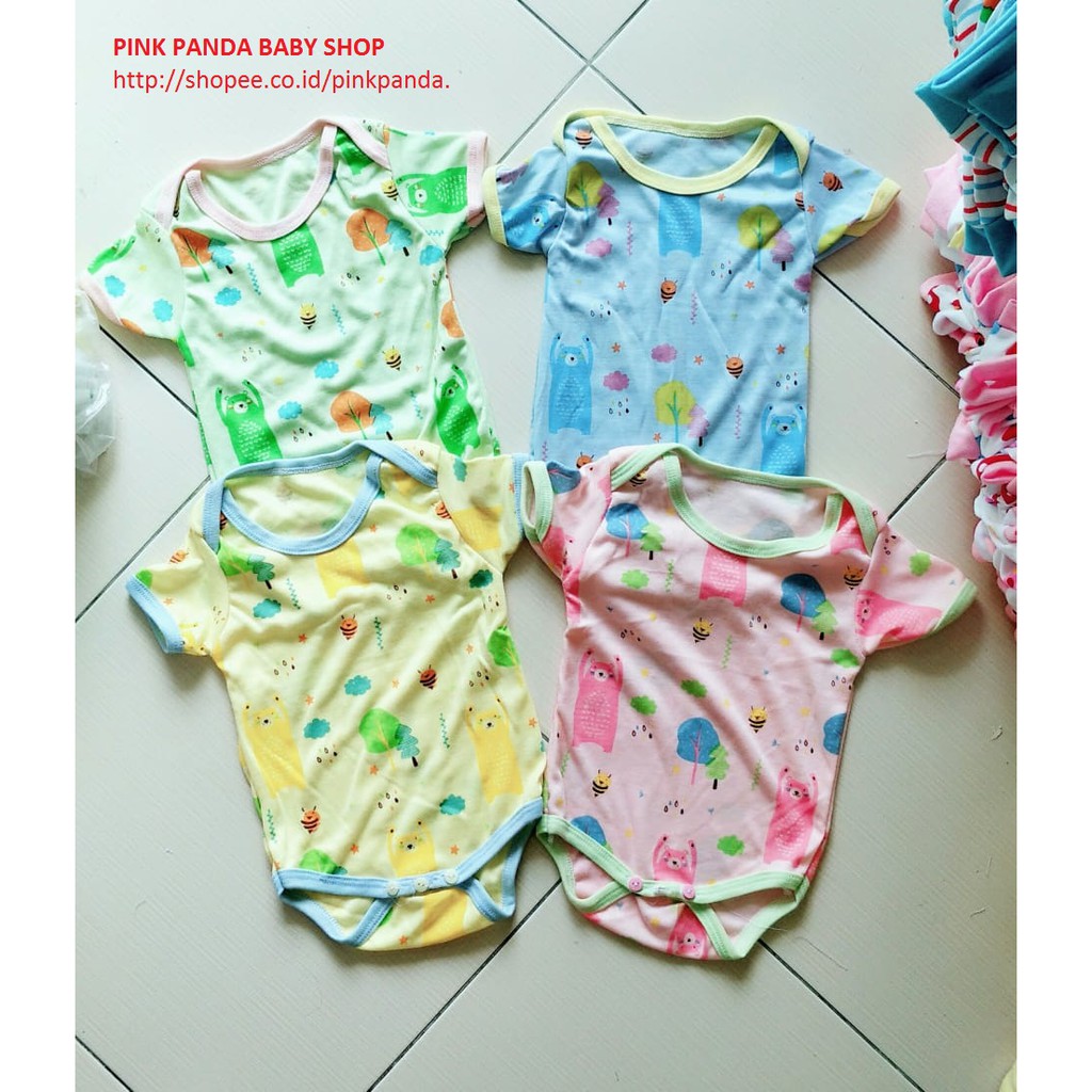 Produk Eceran - Jumper Putih Sablon Bahan Katun TCM Motif Animal Random Tabur Warna Random Mix, Motif Kartun Warna Sablon / Bodysuit Baby / Romper Bayi Segi Tiga Grosir Pabrik Cotton