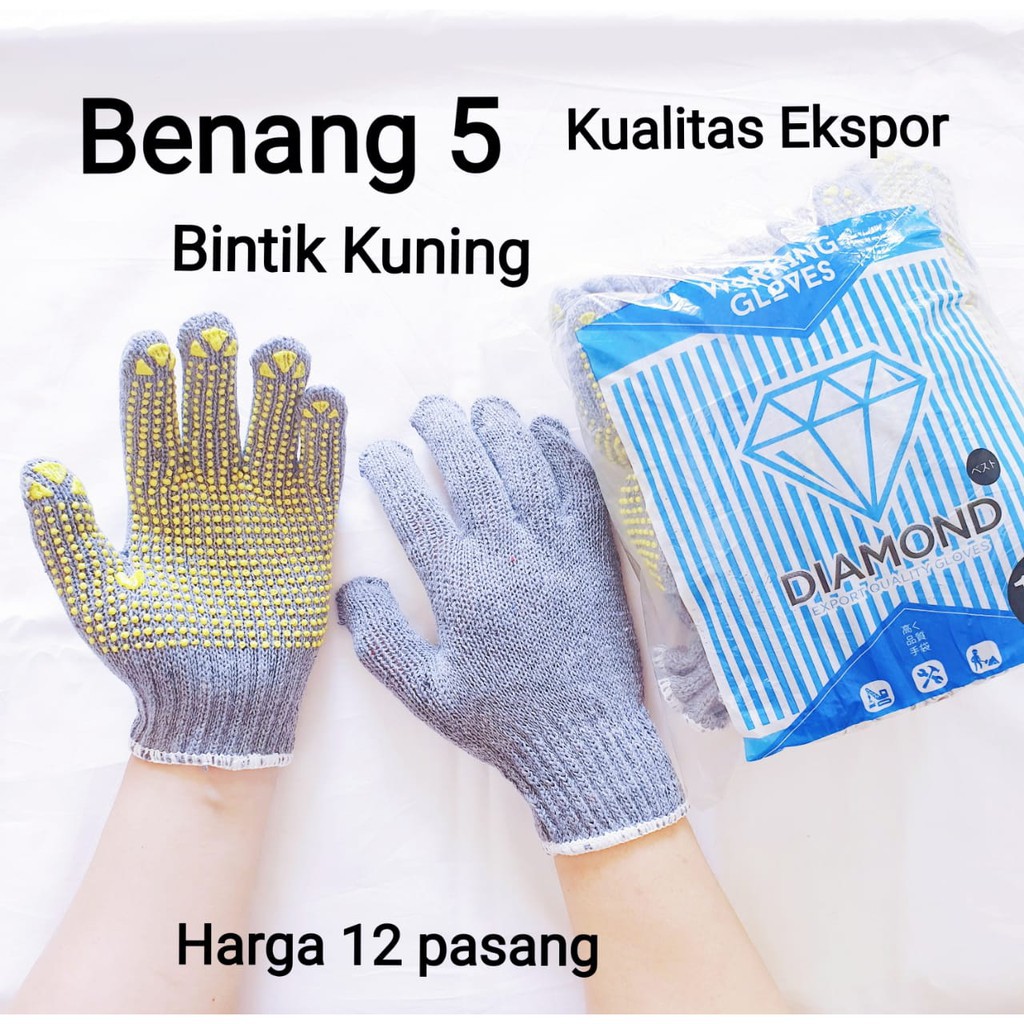 12 Pasang Sarung Tangan Kerja Proyek Diamond Abu Abu Bintik Work Gloves