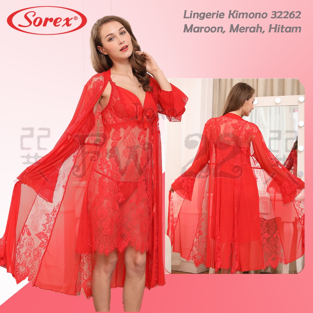 Kimono Lingerie Sorex 32262 Lengan Panjang dan Motif Bunga yang Cantik