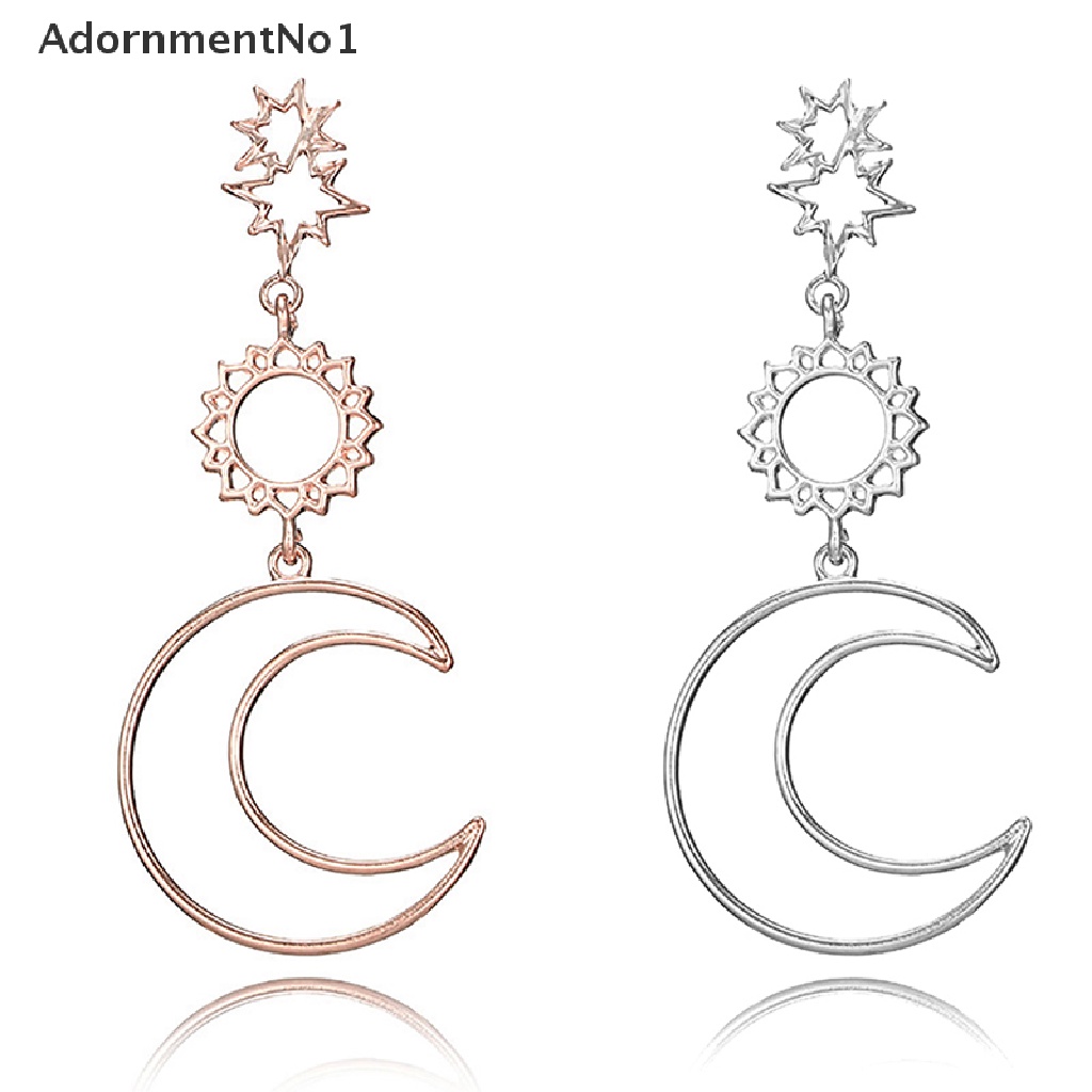 (AdornmentNo1) 1 Pasang Anting Tusuk Gantung Wanita Bahan Metal Desain Bulan / Bintang / Matahari / Geometri Hollow Untuk Hadiah