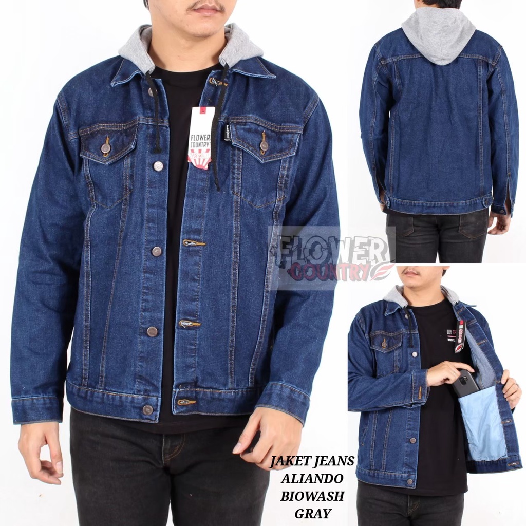 TERMURAH ! JACKET JEANS DENIM REGLAN PRIA JAKET JEANS BOY HOODIE KOMBINASI FLEECE BIG SIZE L XL XXL