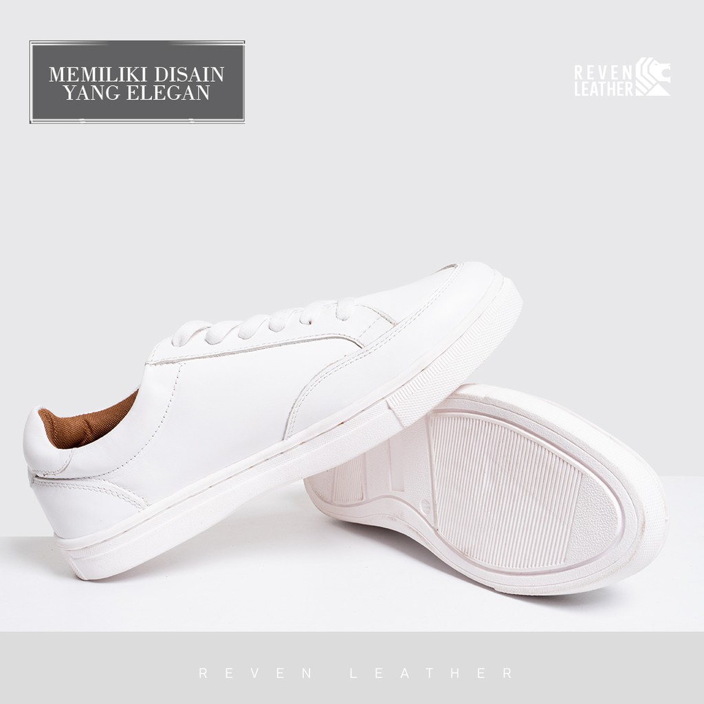 REVEN LEATHER - Sepatu Casual Pria Sneakers Kasual Polos Ori Pria Cowok kulit sapi asli