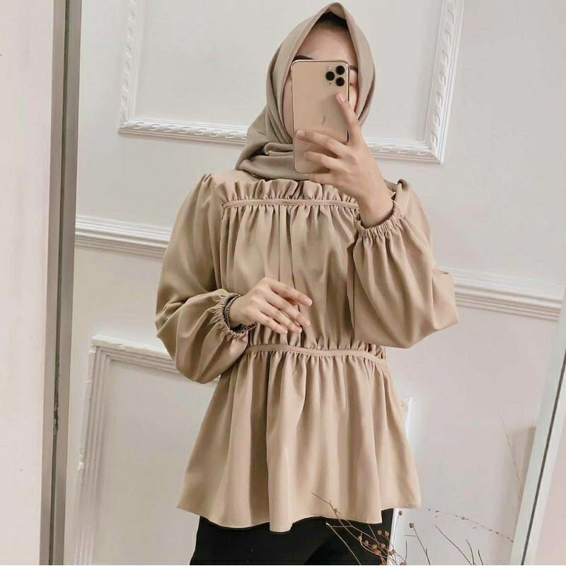 BLOUSE WANITA KOREA Atasan Blouse Kerut Serut Remaja Murah Terbari