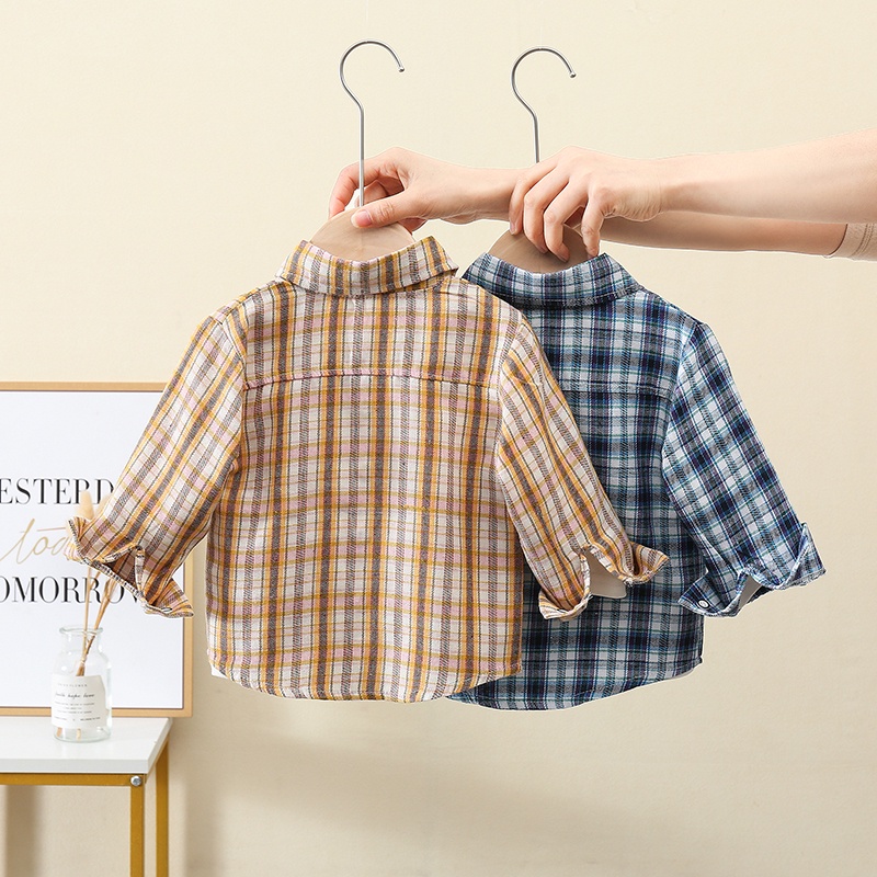 COD Kemeja anak laki laki import kemeja anak cowok import kemeja kotak motif beruang anak laki atasan anak laki import fashion anak laki-5