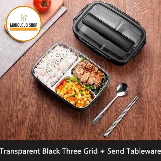 kotak bekal makan anti tumpah stainless 3 sekat 1000ml bento lunch box
