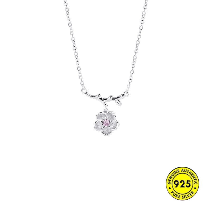 Kalung Rantai Sterling Silver 925 Dengan Liontin Bunga Sakura Untuk Wanita