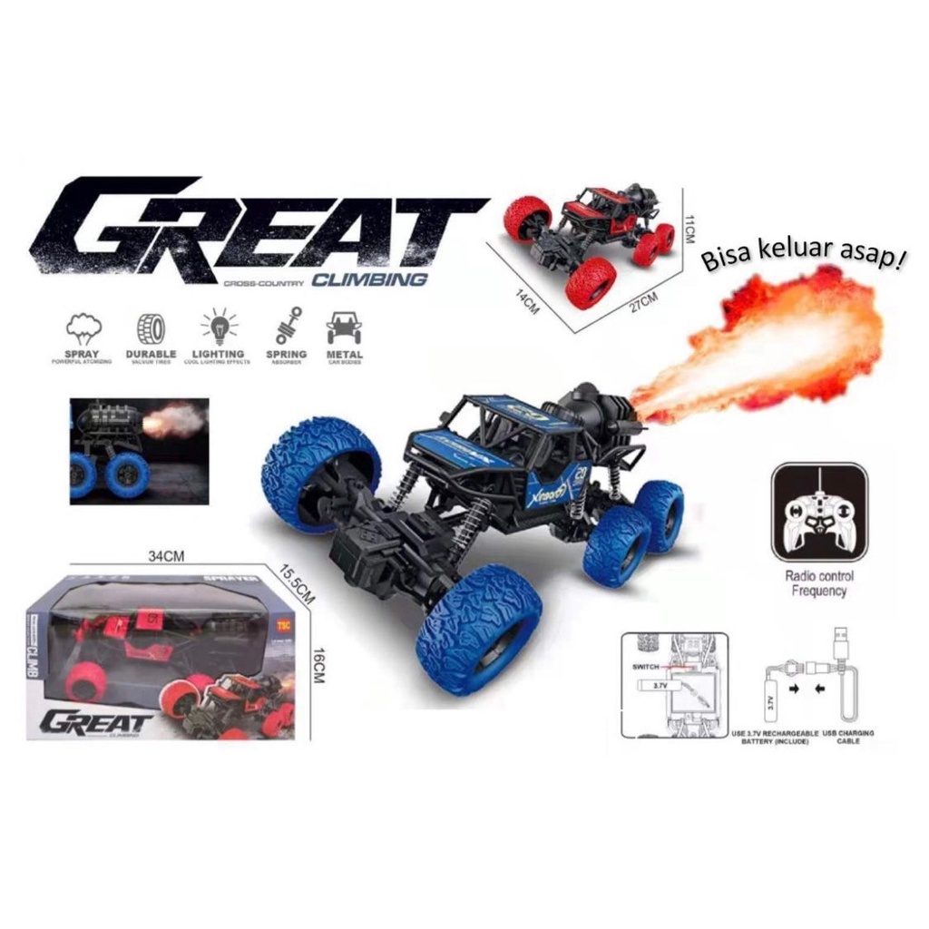 Mainan Anak RC GREAT CLIMBLING CAR SPRAY Mobil Remote Control 4WD Asap