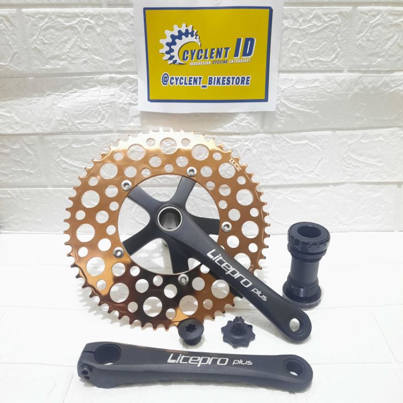 Crankset Litepro Plus Original Hollowtech 2 chainring bubble gold 56T - Crank HT2 logo embos luce
