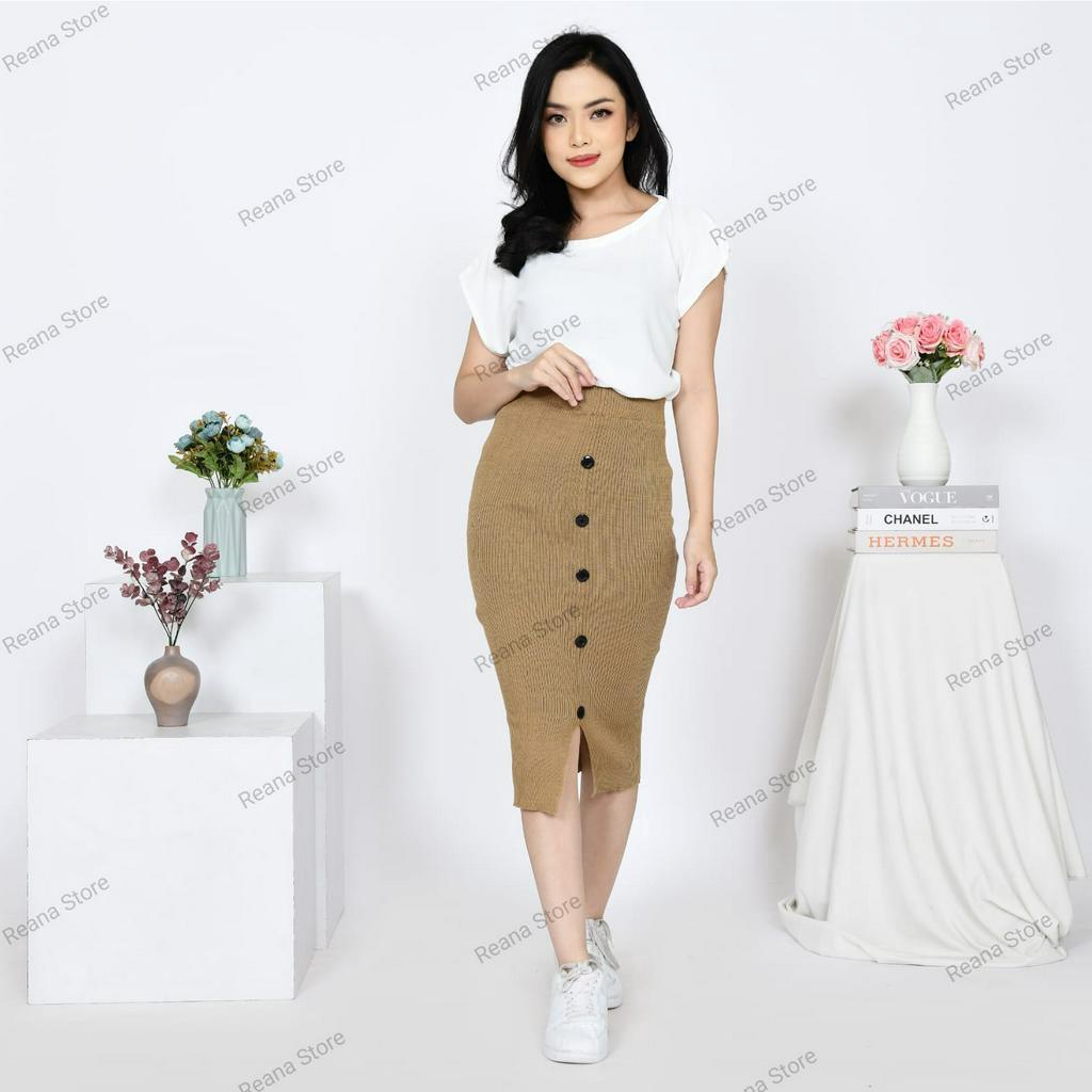 Rok Rajut Belah 3 style Variasi Kancing/Rok Maxi/Rok Span 7/8