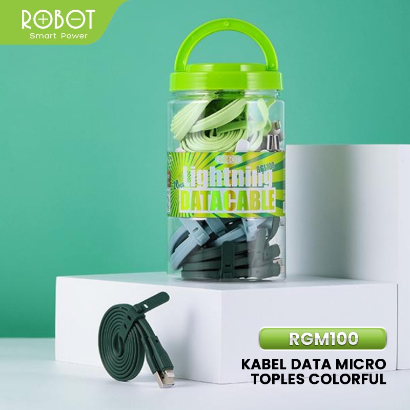 (ECER AN) ROBOT Kabel Data RGC100/RGM100/RGL100 Type C Micro USB Lighting 1M Data Cable Original (Warna Dikirim Random)