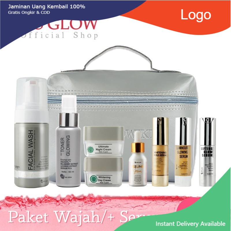MS GLOW Paket Free Bonus Pouch Dompet Kosmetik Ecer Whitening Night Cream Luminous Malam Ultimate Kr