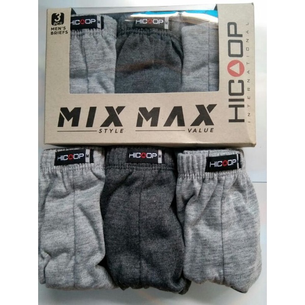 celana dalam pria hicoop 3in1 edisi warna abu M L XL