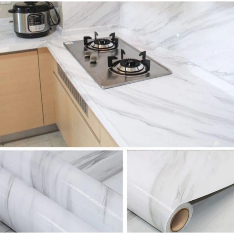 Wallpaper Sticker motif Marmer Putih Corak Abu Elegant