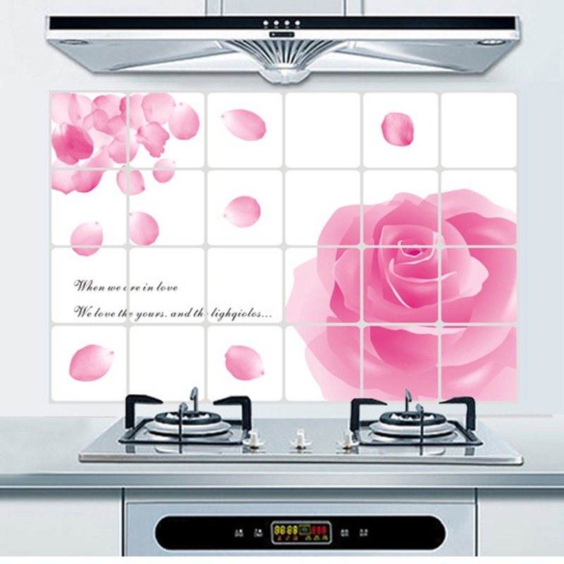 Reliza Stiker Dapur Mawar Pink Merah (75x45) Kitchen 4004 Waterproof Oilproof Tahan Air Minyak