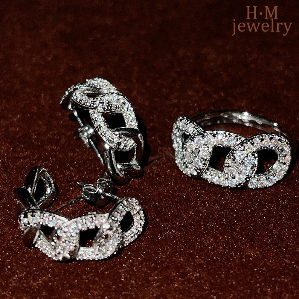 Cincin Model Rantai Twist Terbuka Bahan S925 Silver Aksen Berlian