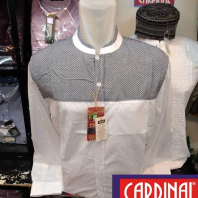 Kemeja Koko Panjang  CARDINAL Original Casual Putih Kombinasi New