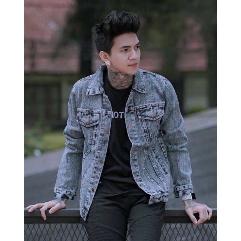 Promo Terkini Jaket Jeans Pria Sandwash sanwash senwos abu hitam Pria Tebal Style Korea JAKET JEaNs