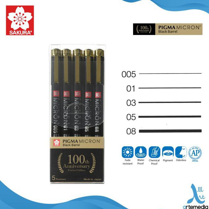 

(PERALATAN MENGGAMBAR) DRAWING PEN SAKURA PIGMA MICRON SET 5 BLACK BARREL LIMITED EDITION PROMO