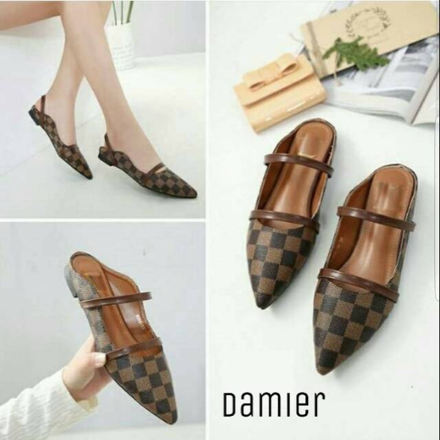 SEPATU FLAT BUSTONG LV TUTONG LOUISE WANITA SELOP MURAH LUCU SLOP CEWEK  MALL FORMAL MODEL IMPORT