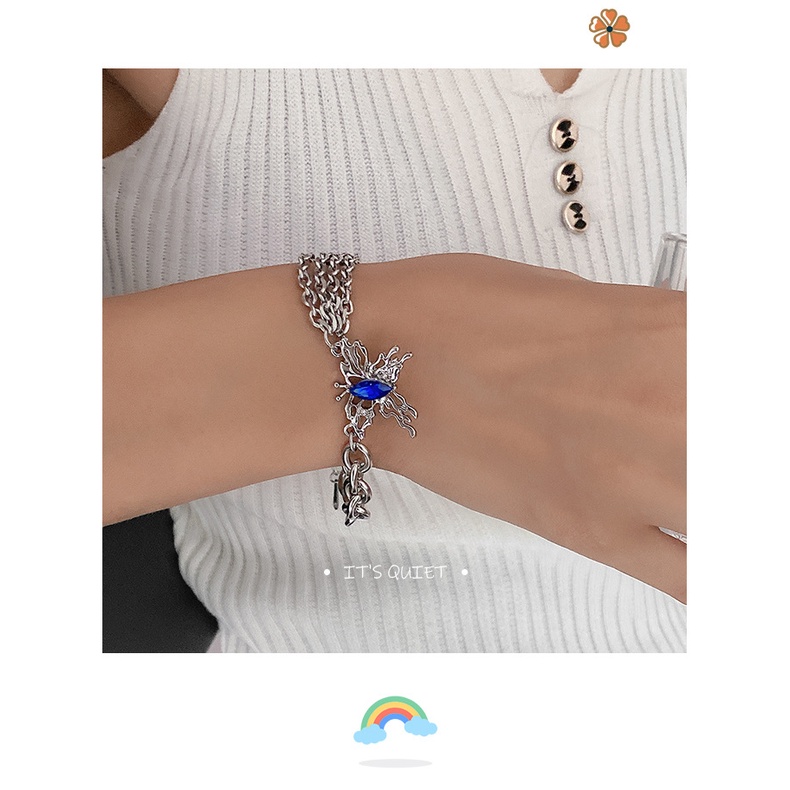 Niche desain Sapphire bertatahkan butterfly gelang wanita multi lapisan twin berlapis fashion normco