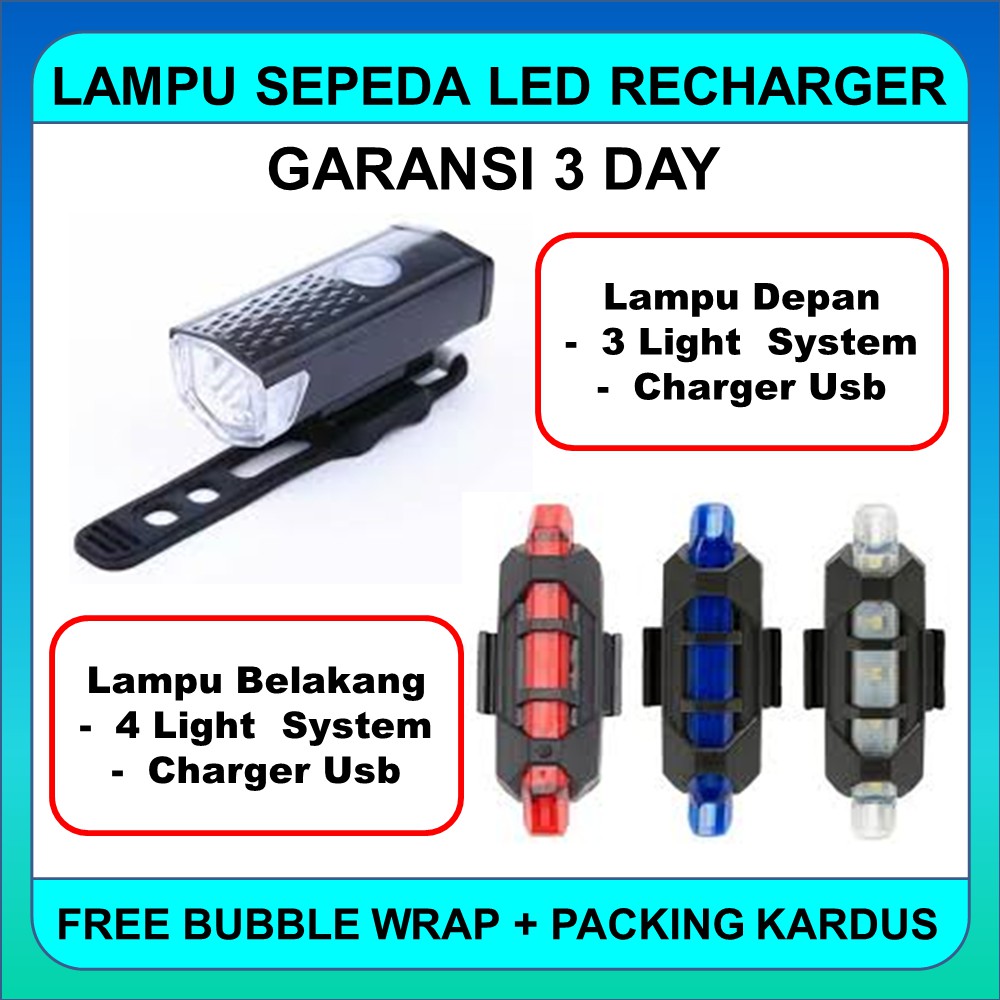  LAMPU  SEPEDA  CAS LED PAKET LAMPU  SEPEDA  DEPAN  BELAKANG  LED 