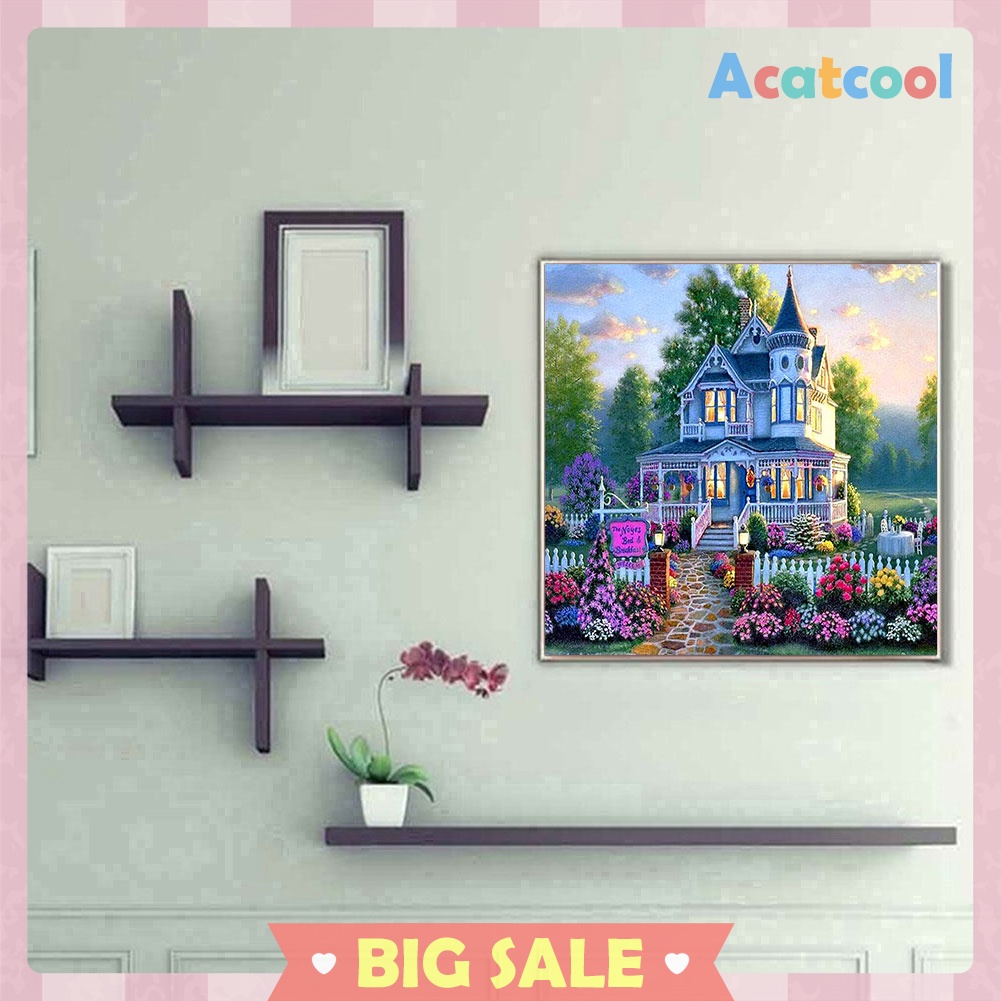 Flower Villa DIY Full Drill Round Diamond Painting Cross Stitch Art Craft