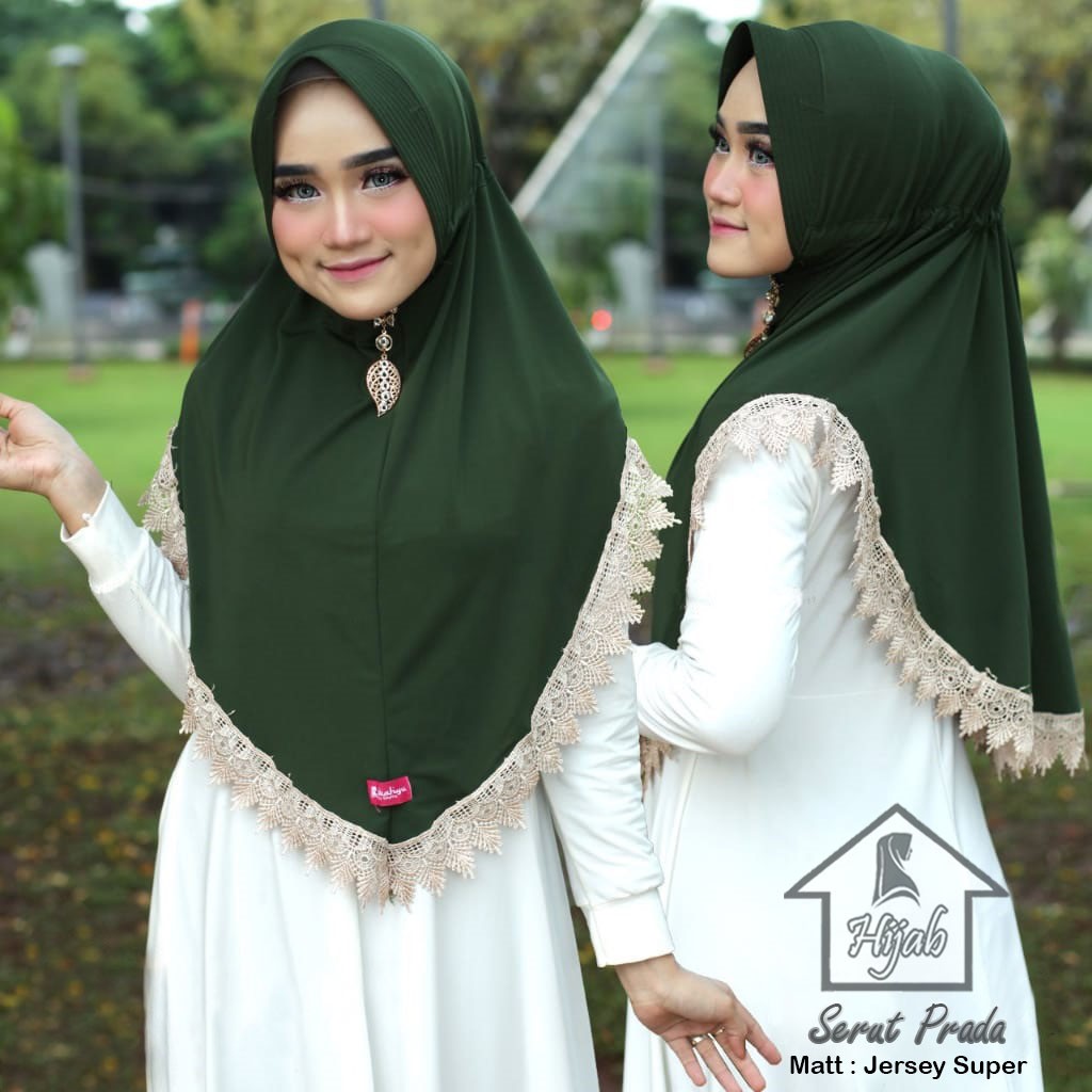 GROSIR Jilbab Instan Serut Prada Hijab Bergo Renda Import Terbaru dan Termurah RUMAH HIJA'B-Army