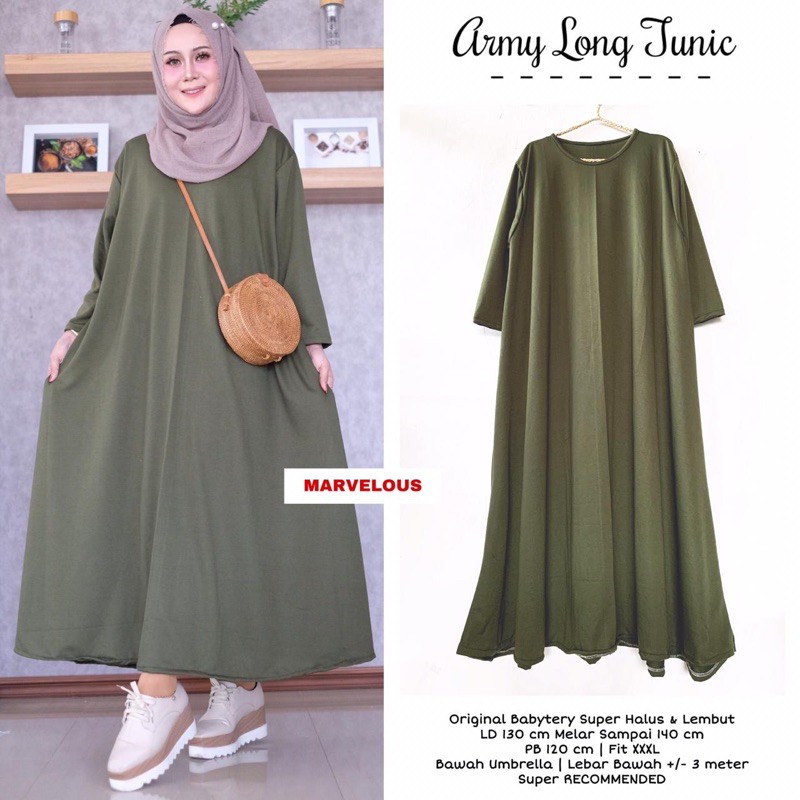 ARMY LING TUNIK by Marvelous : long tunik wanita kaos jumbo halus adem original premium