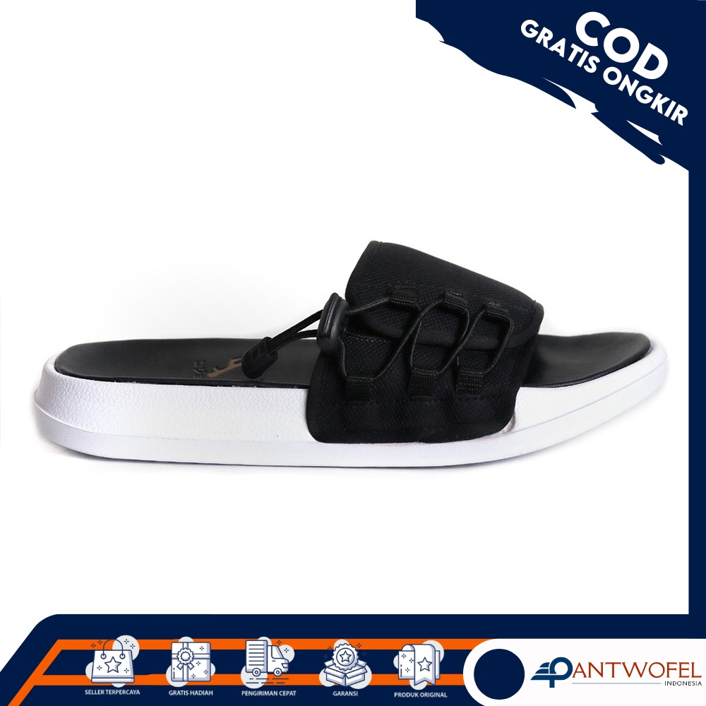 PTW X PANDE - Sendal Selop Karet Kasual Slip On Anti Slip/Anti Licin Warna Hitam Putih Ukuran 39 - 43 Kualitas Premium - Sandal Slop Casual Hangout Nikahan Lamaran Undangan Kondangan Nongkrong Main Flip Flop