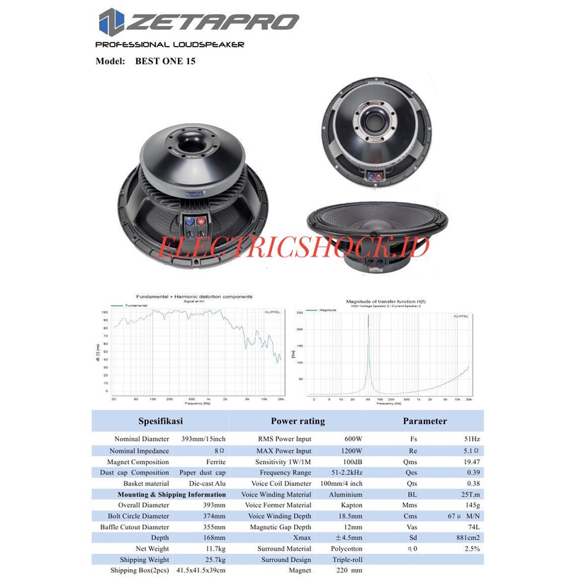 SPEAKER KOMPONEN ZETAPRO BEST ONE 15 / ZETAPRO BEST ONE15 ORI 1200WATT