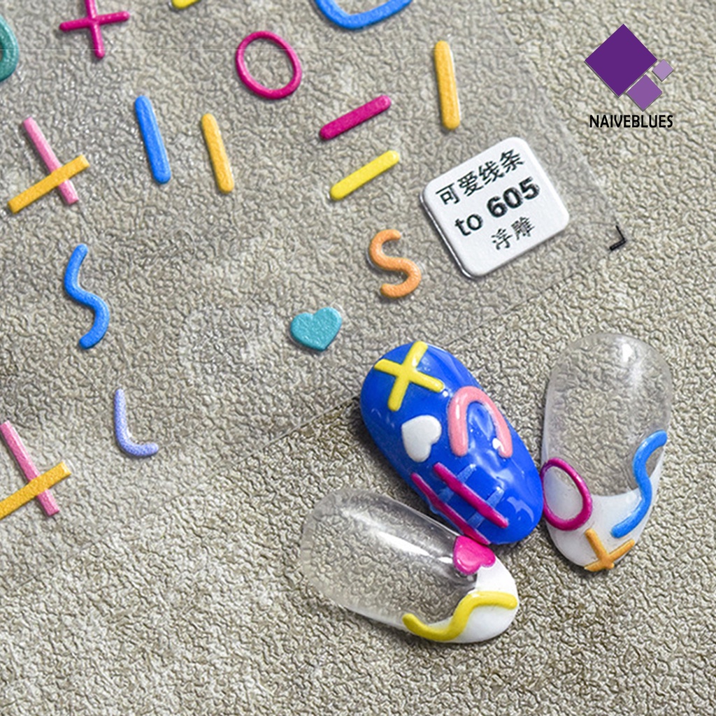 Naiveblue &gt; Stiker Kuku Motif Huruf Warna-Warni Untuk Wanita