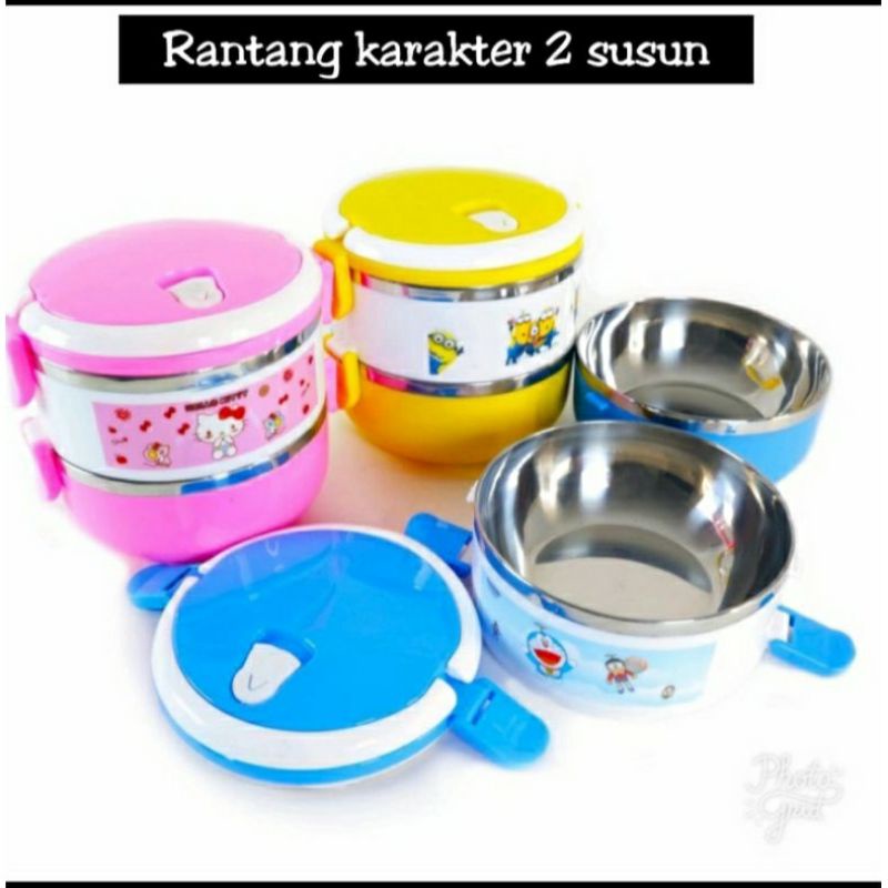 (2Susun) Tempat Kotak Makan RANTANG Stainless Lunch Box Karakter