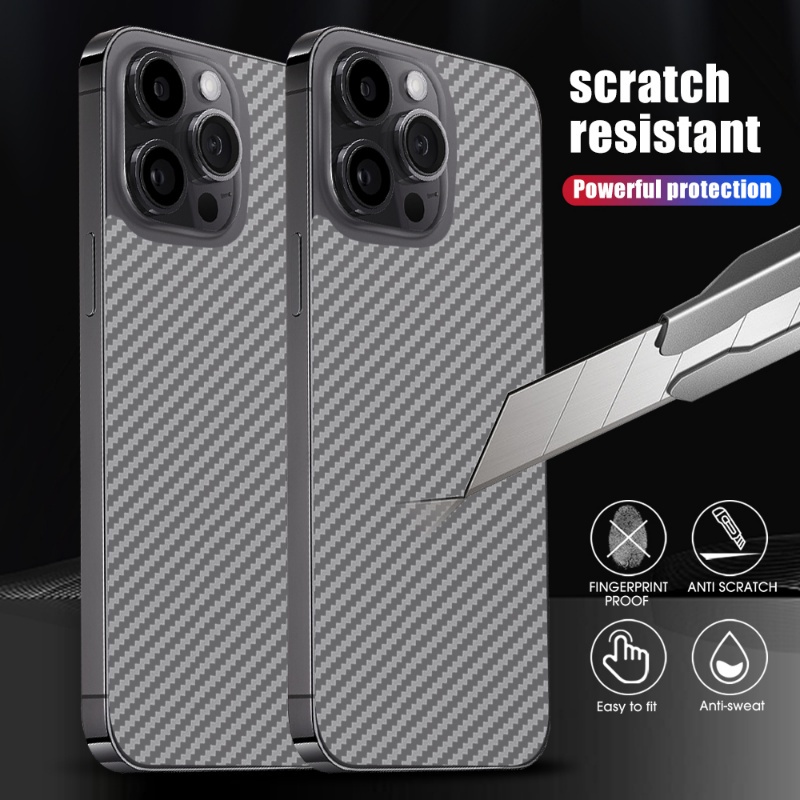 Stiker Film Pelindung Belakang Tekstur Carbon Fiber 3D Translucent Anti Gores Untuk Iphone 14 / 14 Plus / 14 Pro / 14 Pro Max