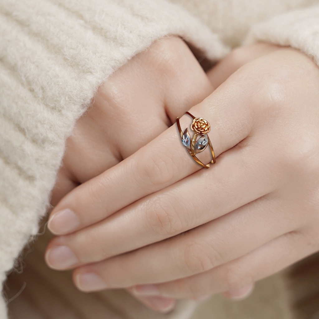 Hu Hu Hu Hu Hu Alat Bantu Pasang Kacamata♡ Cincin Electroplating Desain Bunga Mawar Warna Ganda Untuk Hadiah Ulang Tahun Wanita