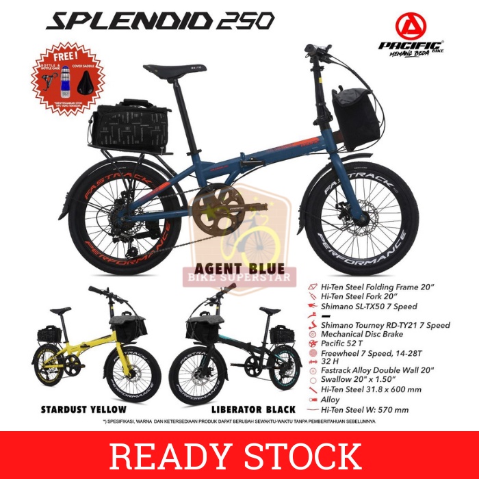 Sepeda Lipat Pacific Splendid 250 20 Inch Shimano + Boncengan + Tas