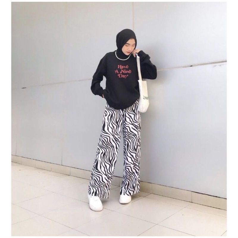 1KG MUAT 5PCS | BASIC KULOT ZEBRA PANTS MONOCHROME BLACK AND WHITE HITS OOTD ALA SELEBGRAM FASHION GROSIR WANITA TERMURAH