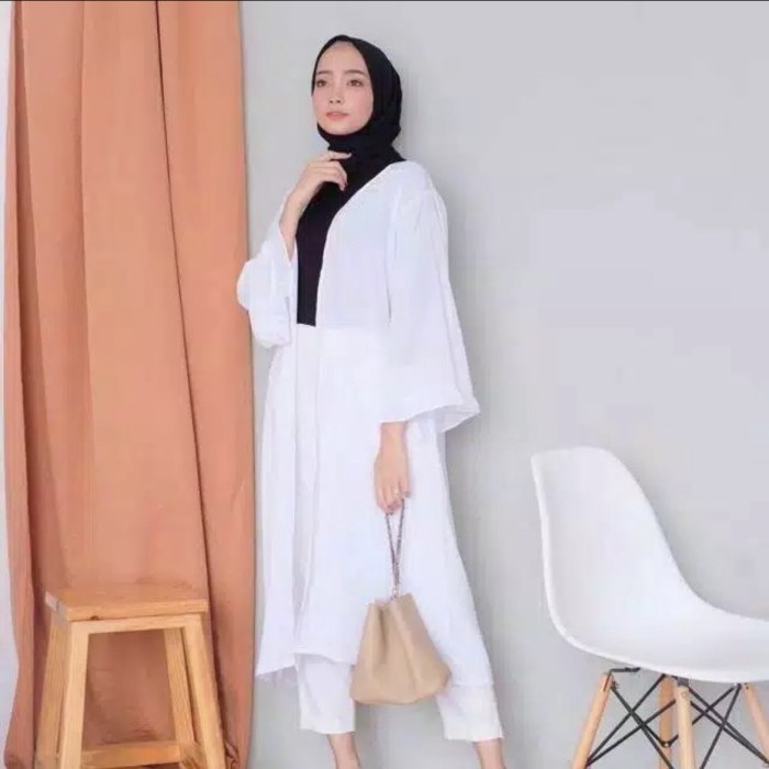 Stok Terakhir OUTER PANJANG WANITA MUSLIM  CARDIGAN PANJANG JUMBO  YUUNA CARDI - Putih Limited
