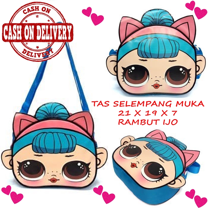 PROMO TERMURAH  TAS SELEMPANG MUKA karakter HOPS KELINCI RAMBUT MAHKOTA HIJAU KUNING unicornimi tasi