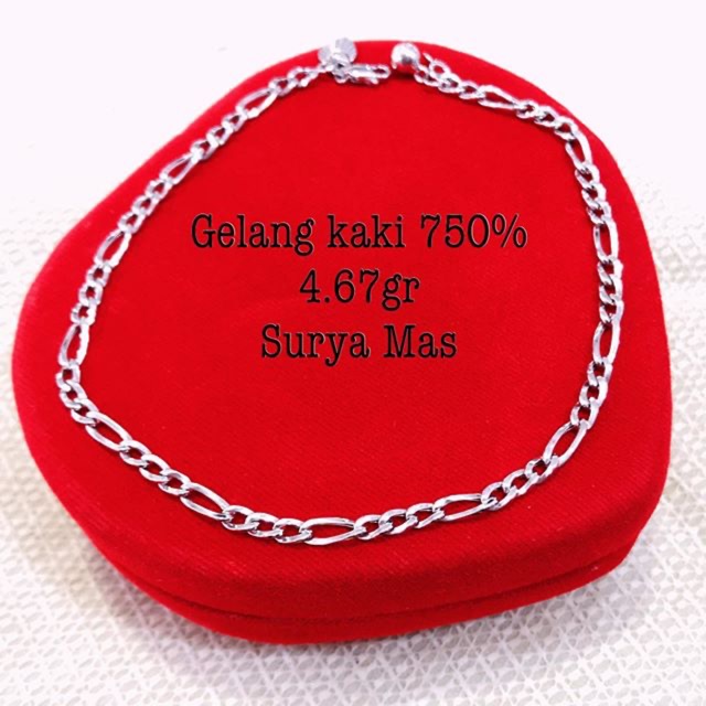 Gelang kaki emas putih 750%