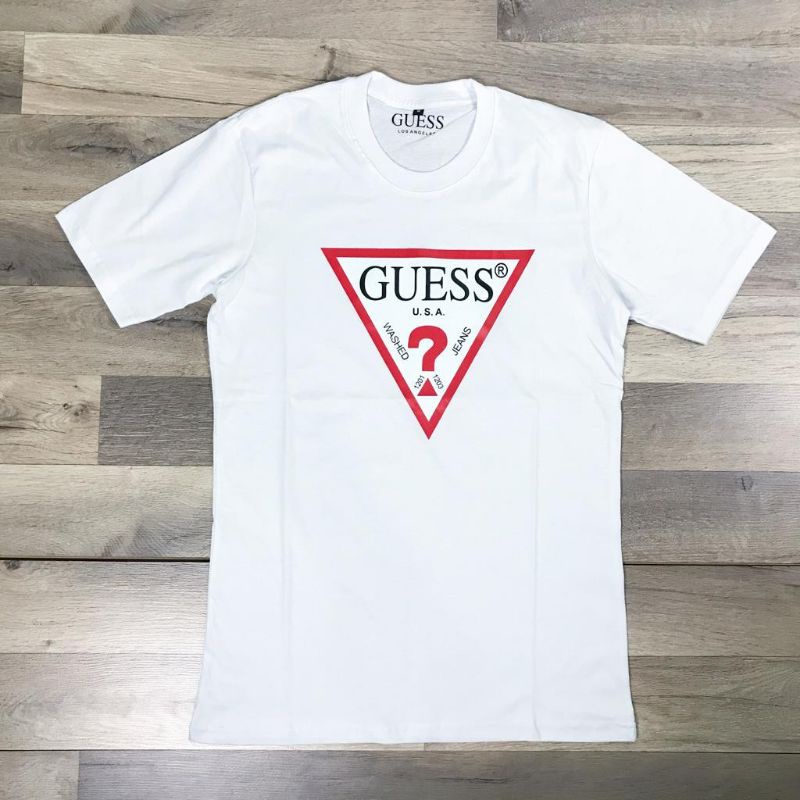 BAJU KAOS T SHIRT ATASAN DISTRO KAOS BAND GUESS SEGITIGA PUTIH USA M L PRIA WANITA COWOK CEWEK UNISE
