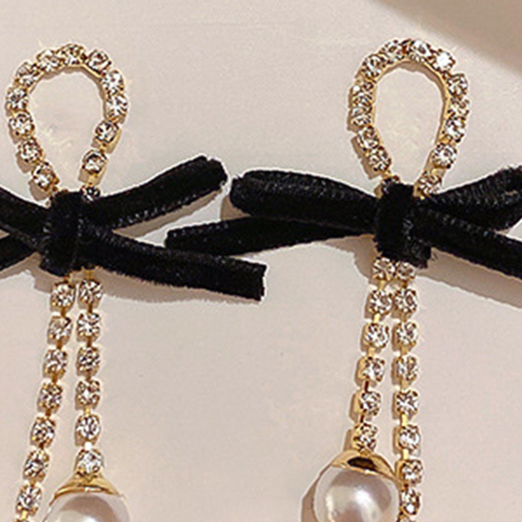 Hu Hu Hu Hu Hu Alat Bantu Pasang Kacamata♡ 1 Pasang Anting Tusuk Gantung Wanita Desain Pita Hias Mutiara + Berlian Imitasi Berkilau Untuk Kencan