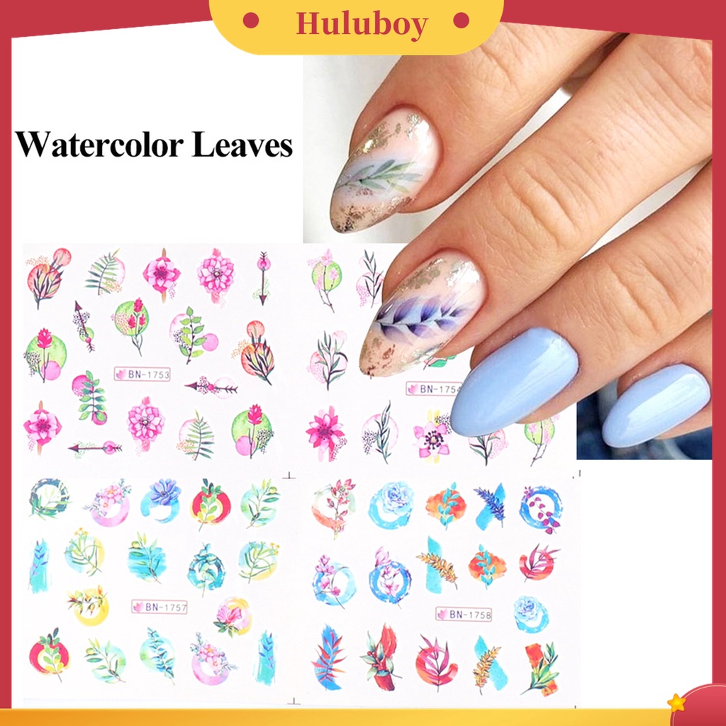 Huluboy Huluboy♡ Stiker Kuku Aneka Motif Bunga / Daun / Cat Air Untuk Manicure