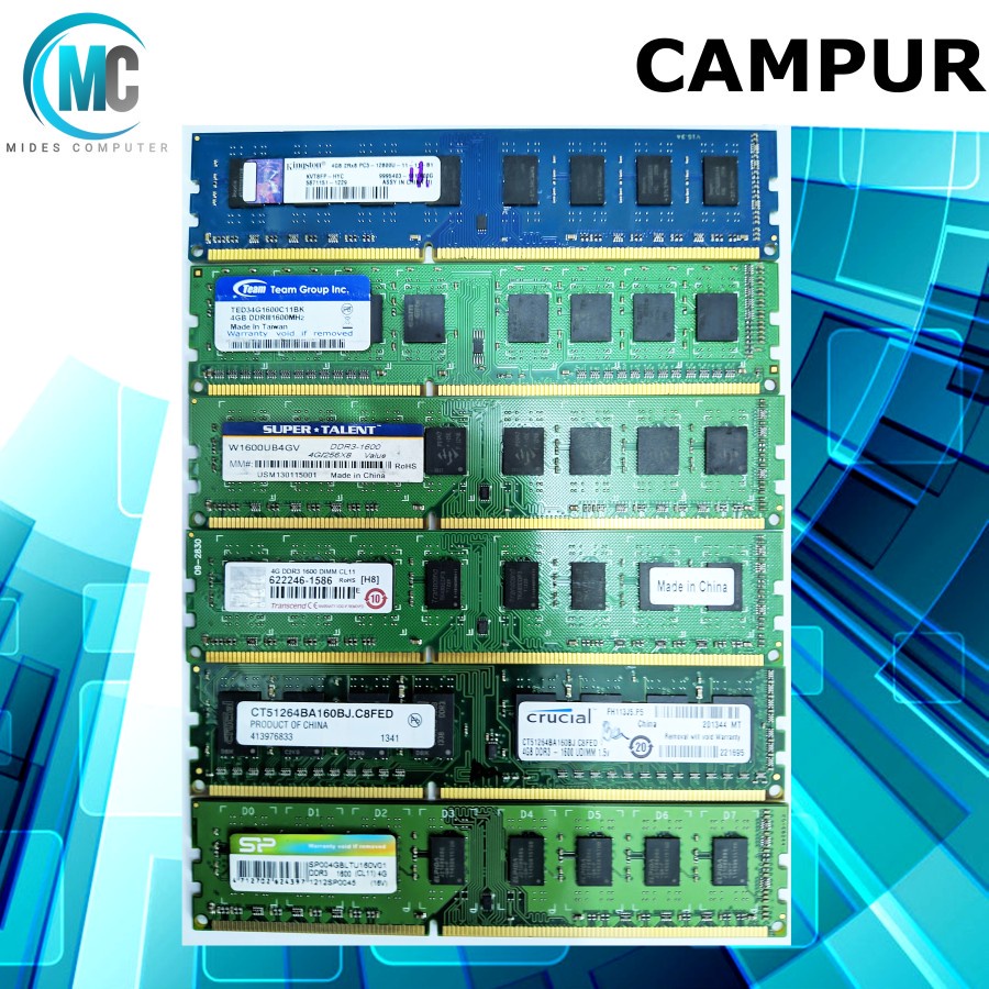 Ram Pc Longdim 4GB DDR3 Campur PC 12800 1600 Mhz