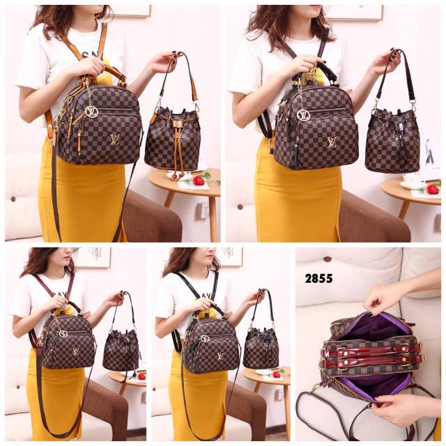 Ransel LV MOONEL multi fungsi 2855 #
( set mini bag serut )

Sz 28x17x16 & 18x12x7
