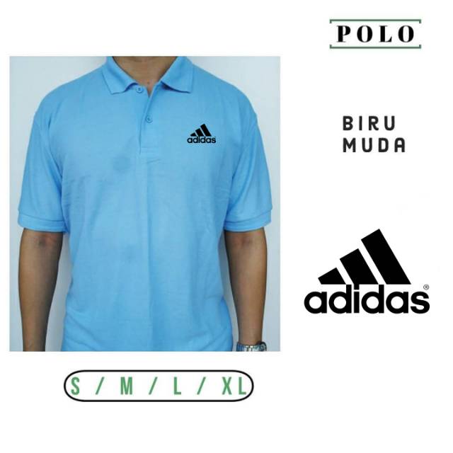POLO SHIRT - KAOS POLO BIRU MUDA ADIDAS LOGO NEW