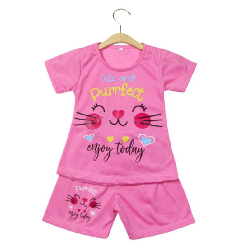 SETELAN SIKUNING PAKAIAN BAJU ANAK PEREMPUAN 2-7 TAHUN MOTIF CUTE AND PURFFECT